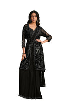 Black Crepe Silk Sequence Embroidered & Stone Work With Sequence Work Jacket Saree With Stitched Blouse - Mohmanthan La Belle