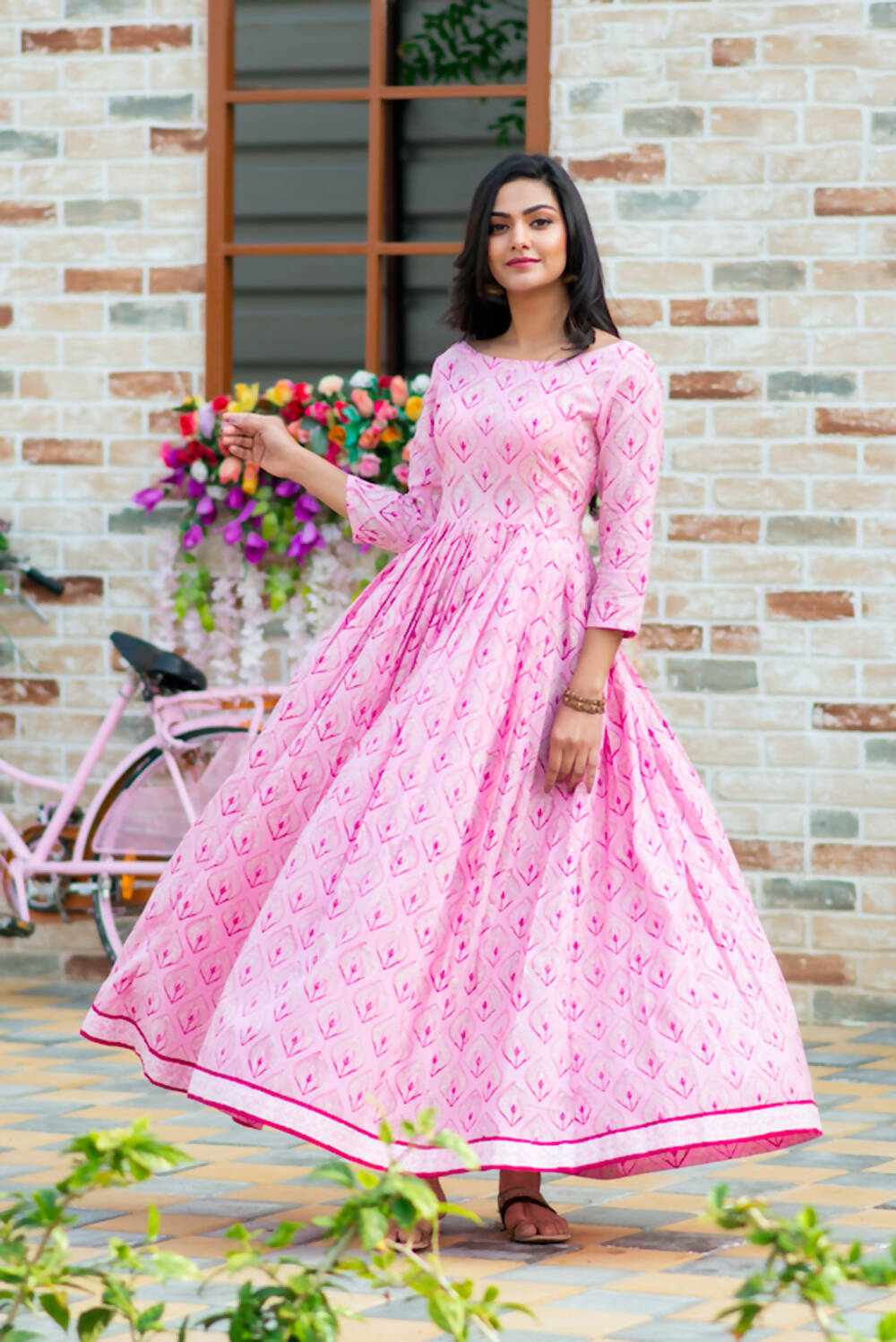 Partywear Designer Digital Printed Light pink Pure Maslin Gown - Anbazaar - Distacart