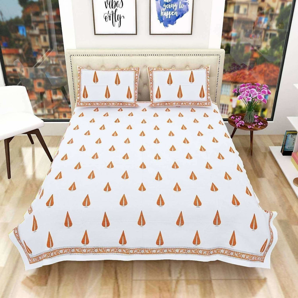 Hand Block Printed Double 230x270 Cms Jaipuri Bedspread with 2 Pillow Covers