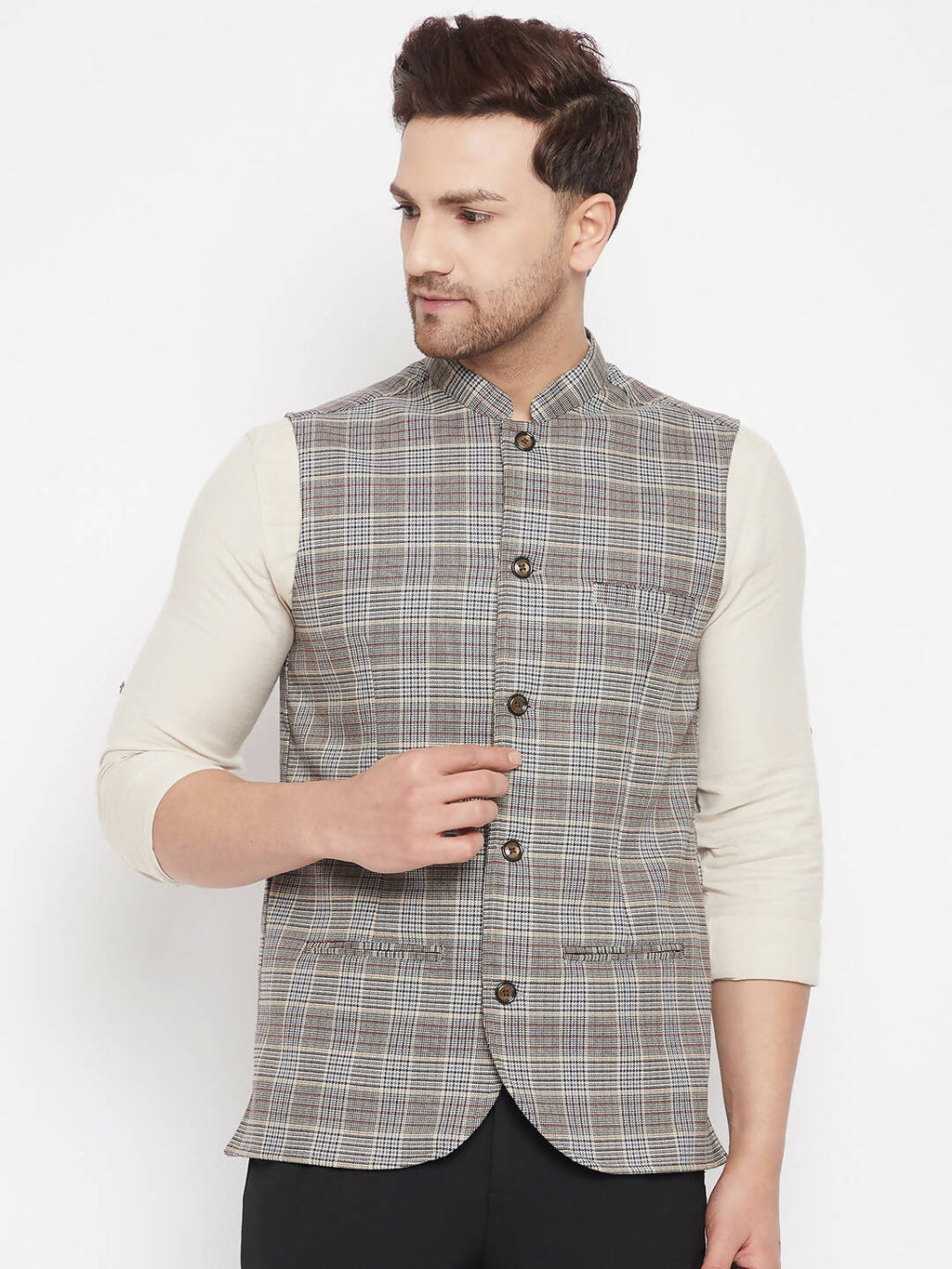 Even Apparels Brown Merino Men Woven Nehru Jacket PW729 - Distacart