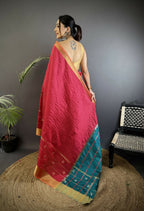 Joban Fashion Hot Pink Bhagalpuri Cotton Silk Stripes/Box Saree - Distacart