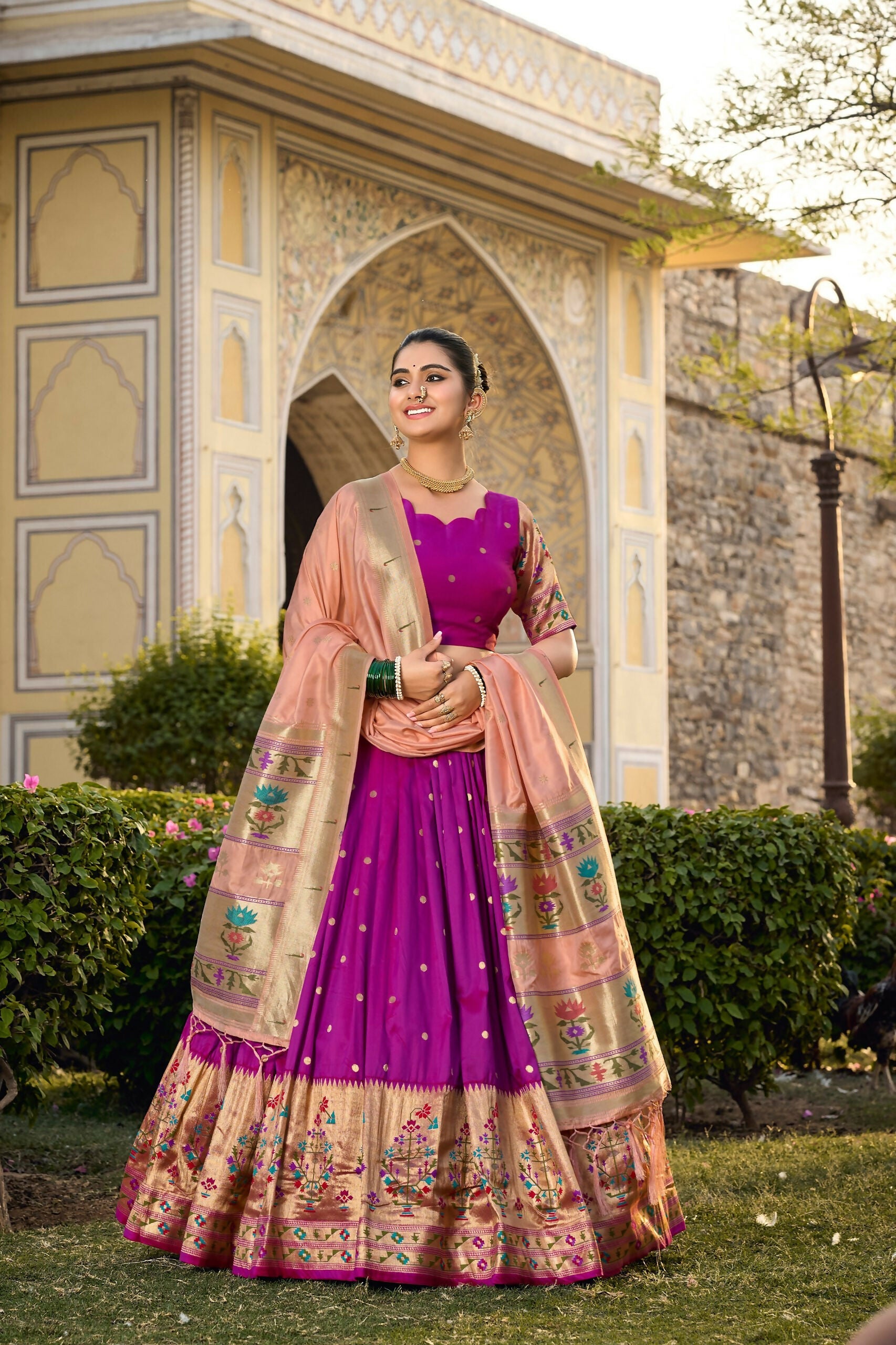 Vastranavya Traditional Jacquard Silk Paithani Lehenga Choli - Purple