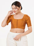 Joban Fashion Dark-Mustard Taffeta Silk Elbow Sleeveless Front Open Blouse