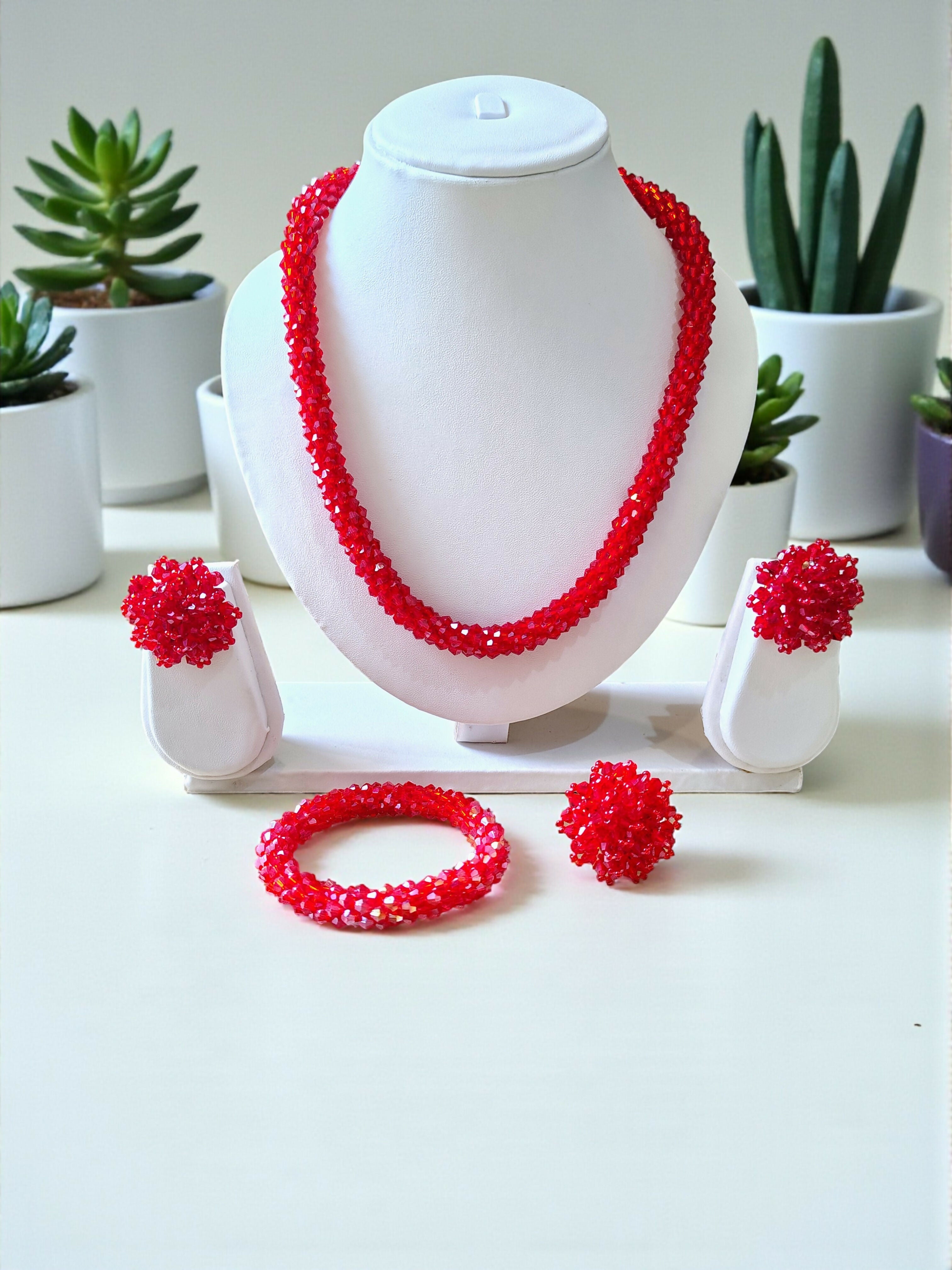 Inhanns Rangshine 4-In-1 Crystal Glam Set - Handmade - Red