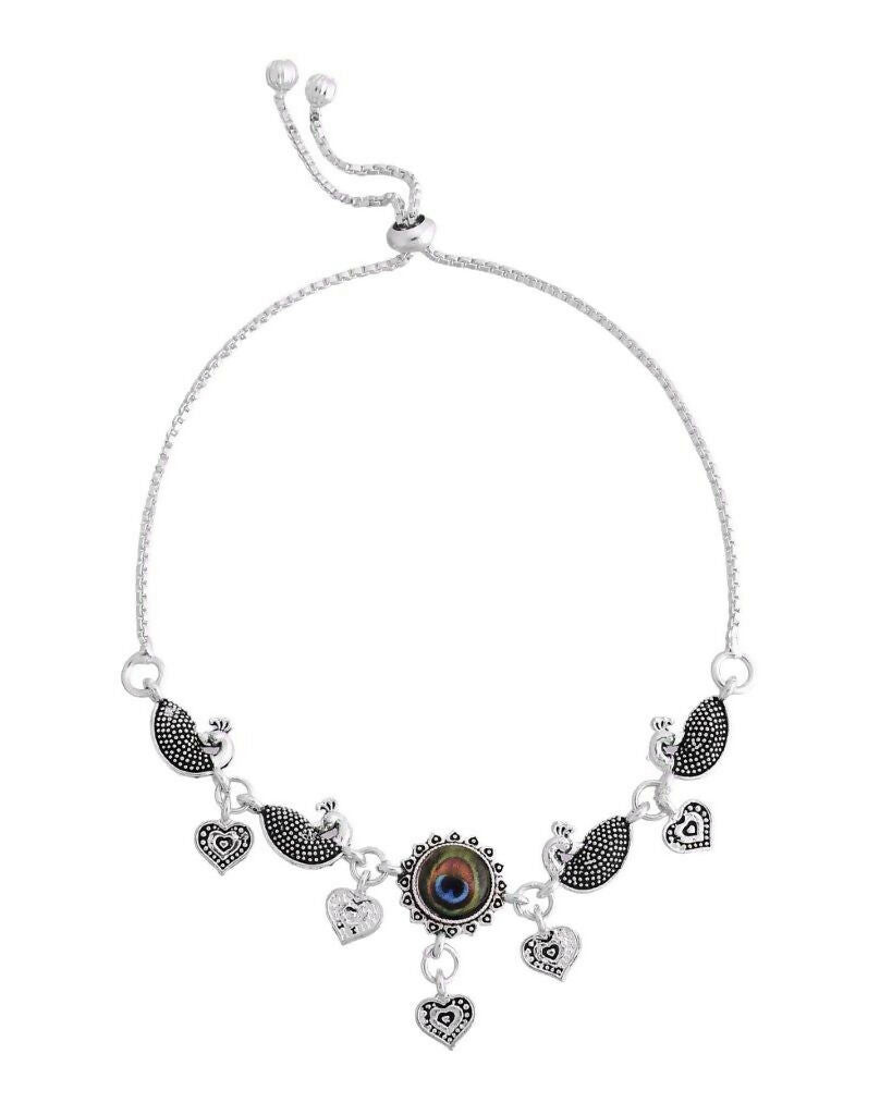 VOJ Set Of 2 Silver Plated Peacock Handcrafted Anklets - Distacart