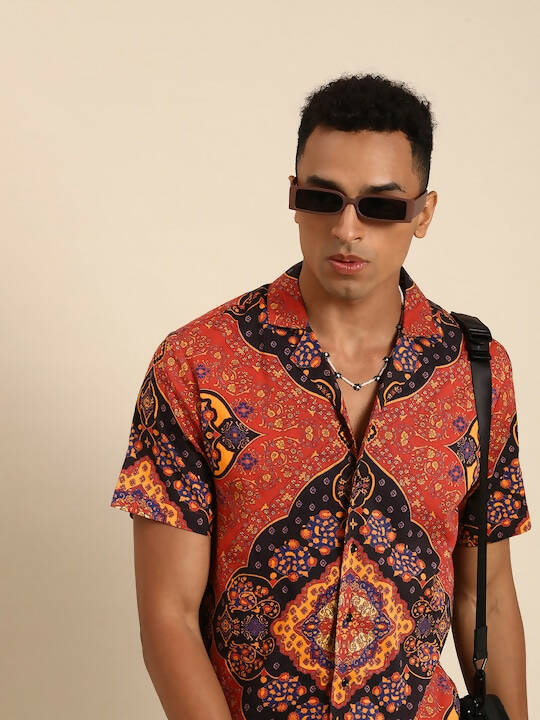 Red Relaxed Floral Opaque Printed Casual Resort Shirt - Mahotsav