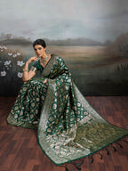 Shree Shyam Fashion Bottle Green Silk Blend Saree - Distacart
