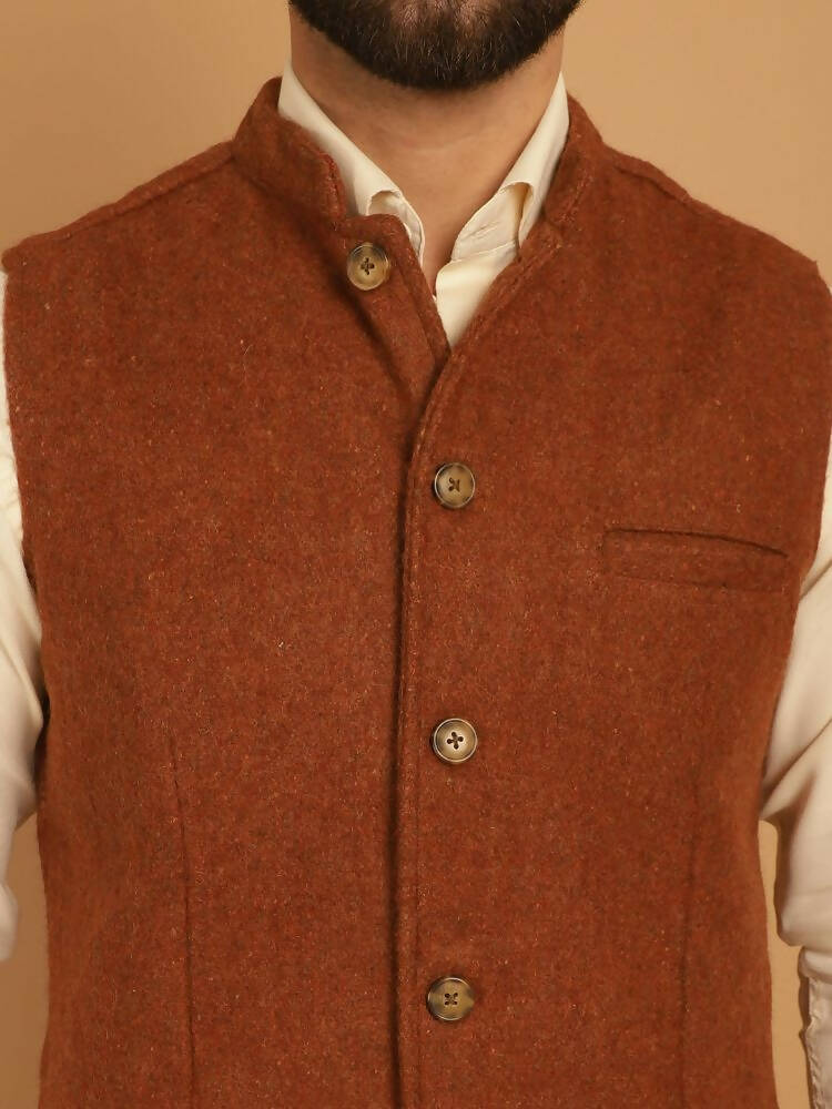 Even Apparels Pure Wool Nehru Jacket - Brown