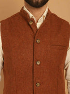 Even Apparels Pure Wool Nehru Jacket - Brown