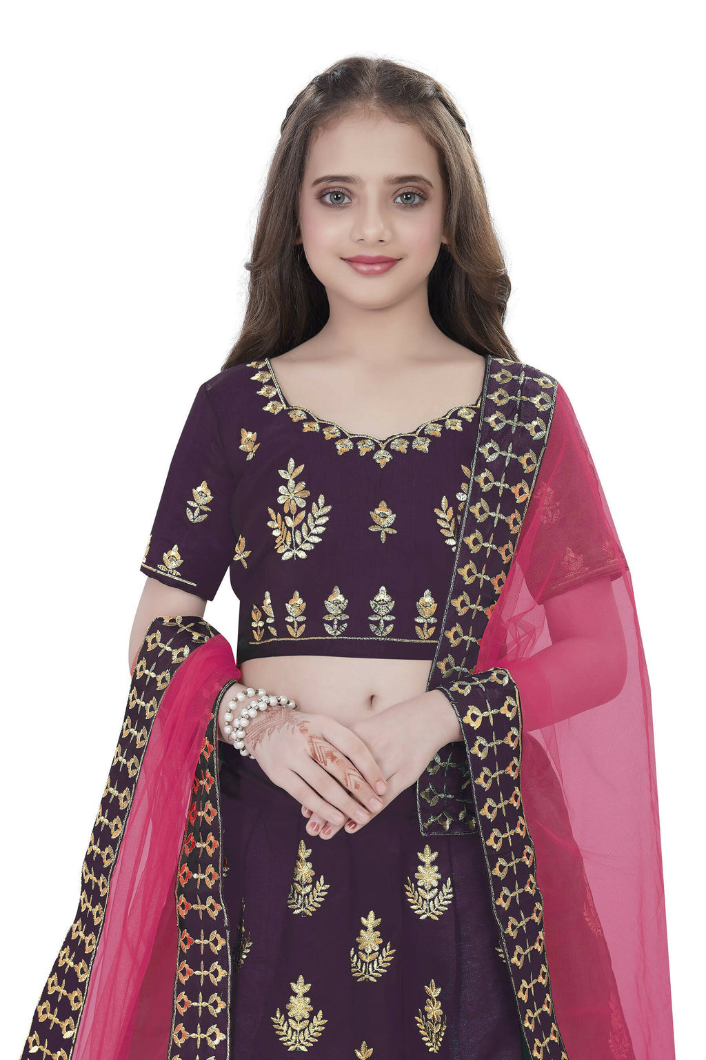 Dwiden Purple Kamal Tafetta Sattin Semi-Stitched Girl's Lehenga Choli