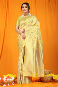 Jyoti Fashion Women's Cream Kanjivaram Silk Zari Woven Saree with Blouse - Distacart
