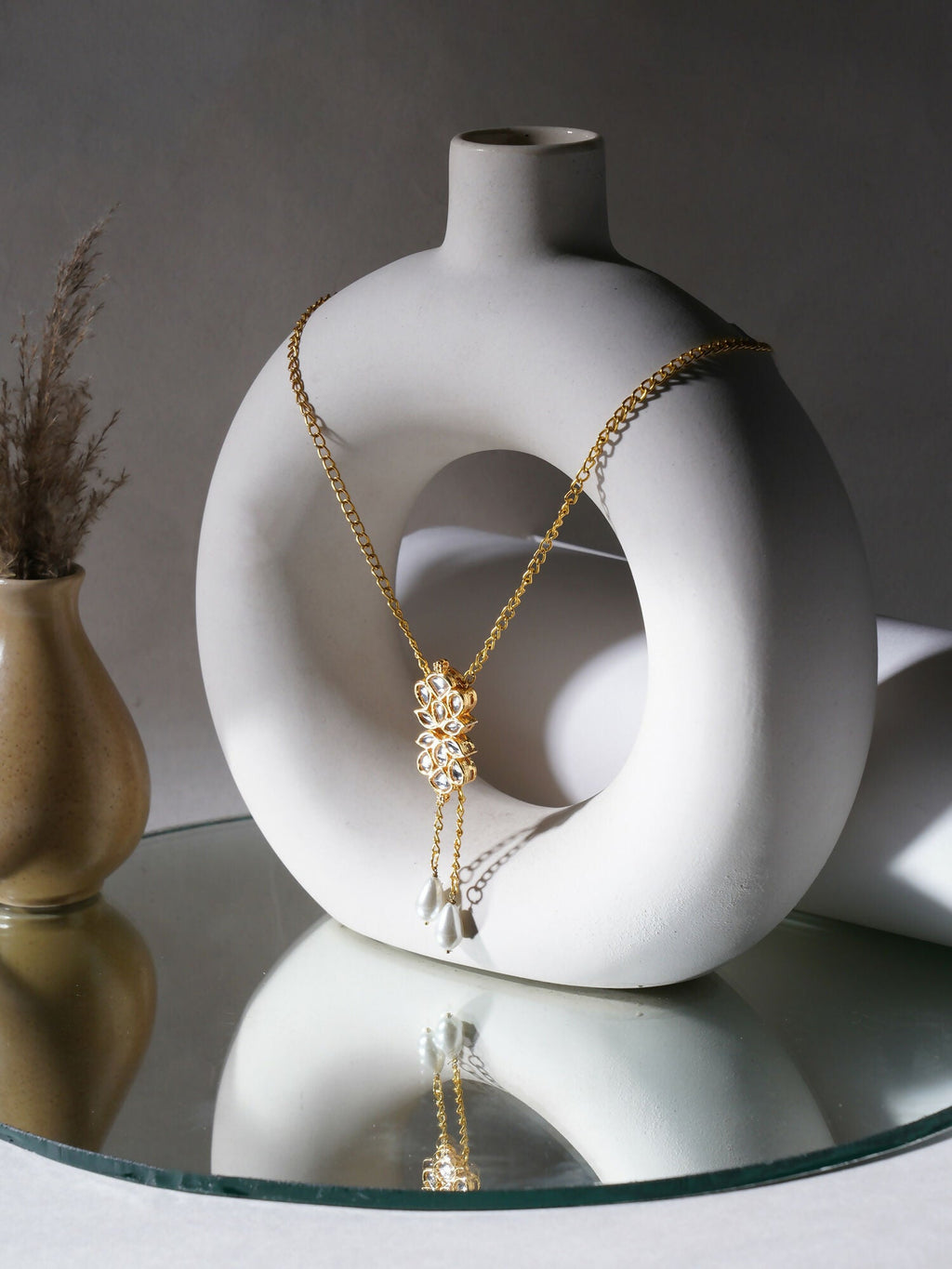 Long Kundan Neckpiece (Gold) - Ruby Raang