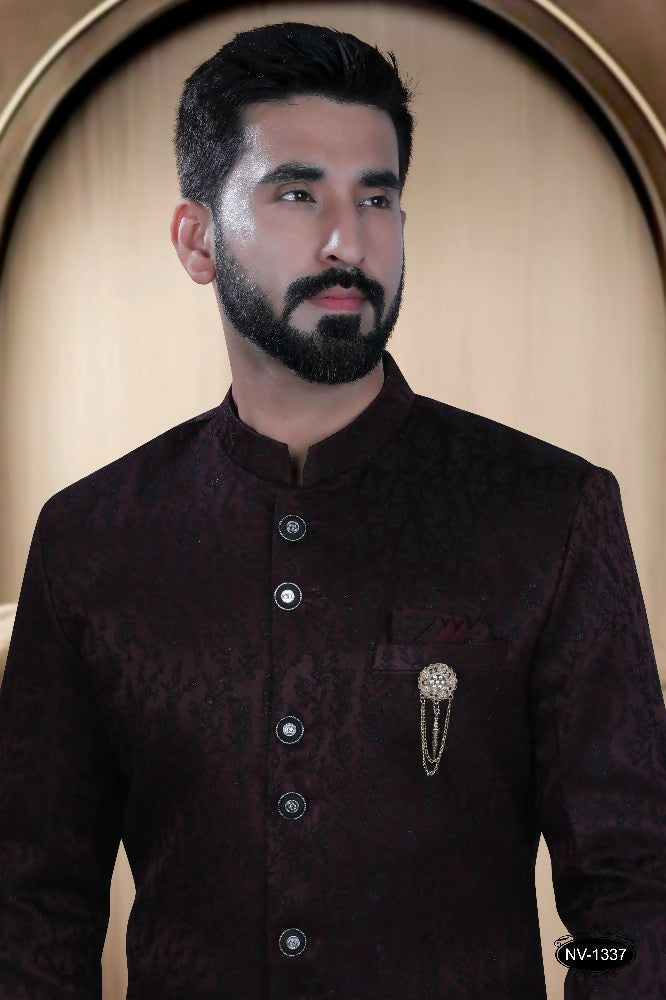 Joban Fashion Men's Maroon Satin Kurta with Pyjama
