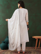Sangria Floral Embroidered A Line Kurta With Trouser & Dupatta - Distacart