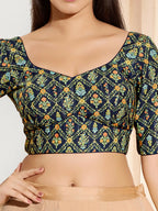 Joban Fashion Navy Blue Viscose Rayon Padded Blouse With Sweetheart Neck Elbow Sleeves - Distacart