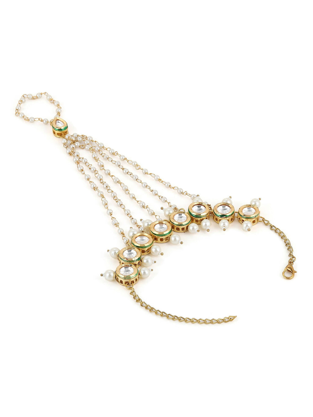 Women's Gold-Toned White Brass Kundan Gold-Plated Link Bracelet - Ruby Raang - Distacart