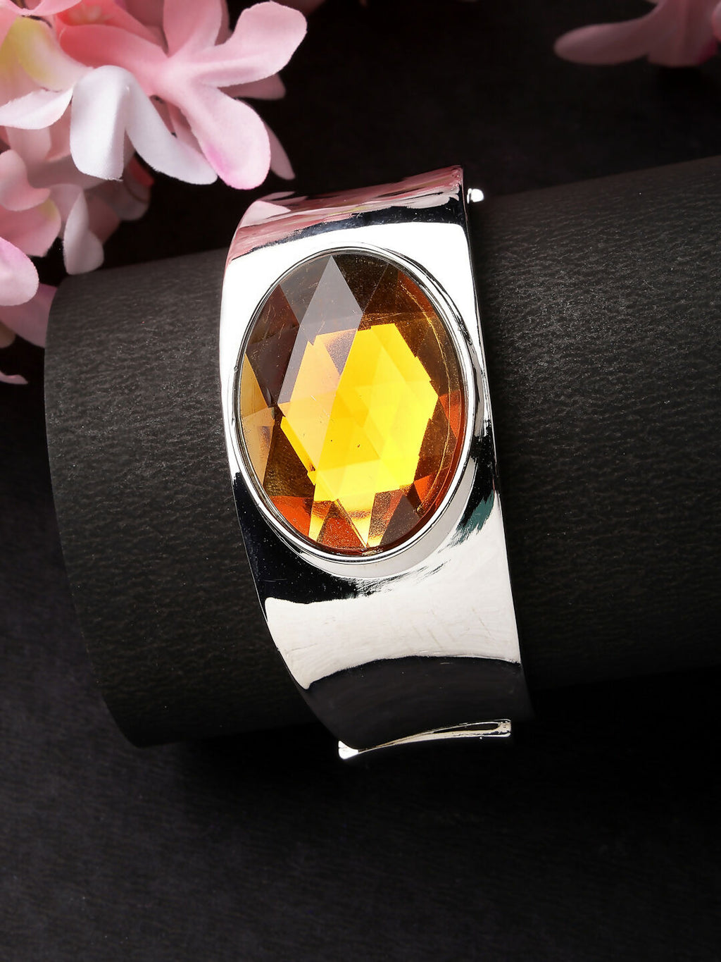 NVR Women Silver-Toned Topaz Rhodium-Plated Kada Bracelet - Distacart