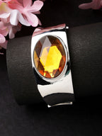 NVR Women Silver-Toned Topaz Rhodium-Plated Kada Bracelet - Distacart