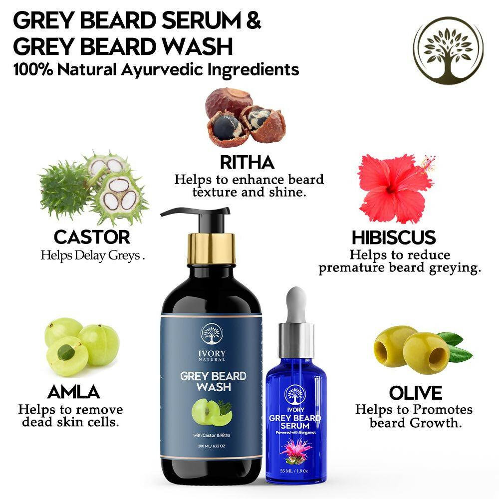 Ivory Natural Grey Beard Combo (Serum + Beard Wash) For Early Graying Beard - Distacart