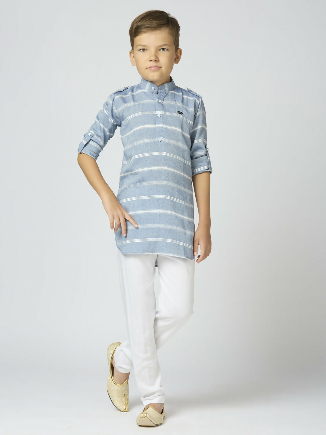 Joban Fashion Kids Island Full Sleeves Cotton Kurta and Pyjama Set with Strip - Blue - Distacart