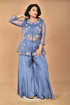 Morchari Women And Hand Embroidery Palazzo Set-Grey