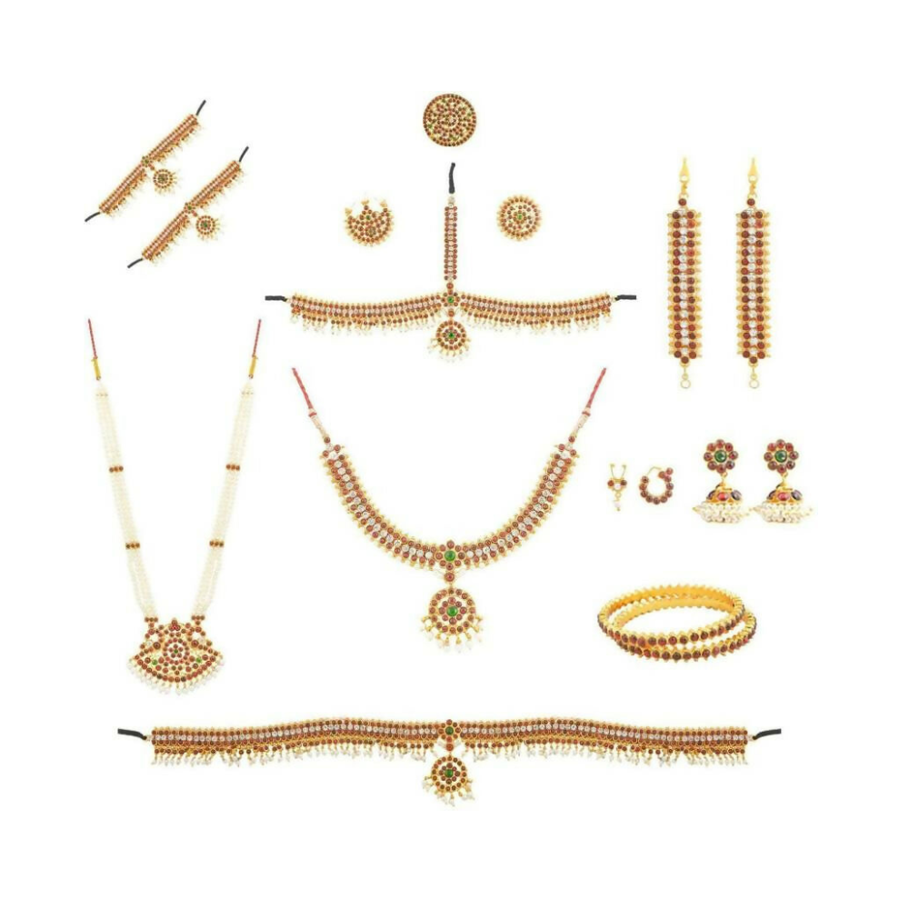 Elite trade Metal Copper Gold Green White Jewel Set - Distacart