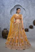 Kesar Fab Mustard Organza Embroidered Lehenga