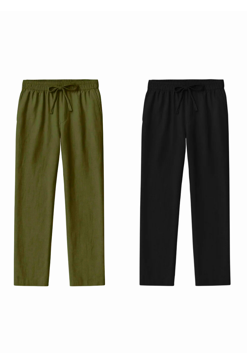 Fabmade Men’S Linen Pajama Combo – Olive & Black(Pack Of 2)