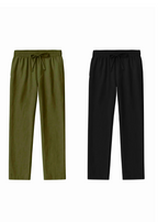 Fabmade Men’S Linen Pajama Combo – Olive & Black(Pack Of 2)