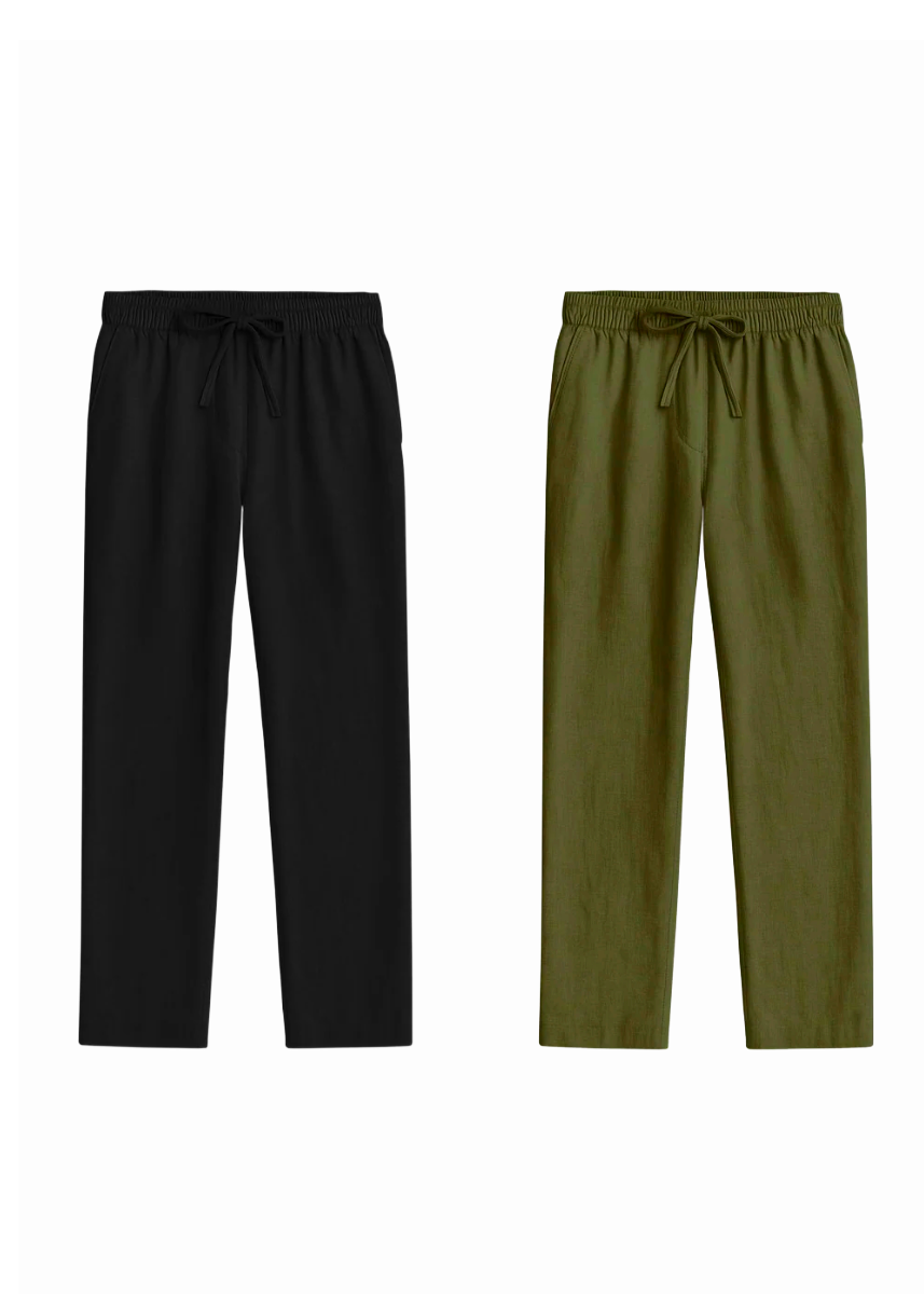 Fabmade Men’S Linen Pajama Combo – Olive & Black(Pack Of 2)