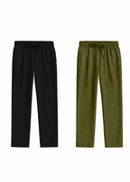 Fabmade Men’S Linen Pajama Combo – Olive & Black(Pack Of 2)