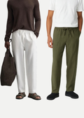 Fabmade Men’S Linen Pajama Combo – Olive & White (Pack Of 2)