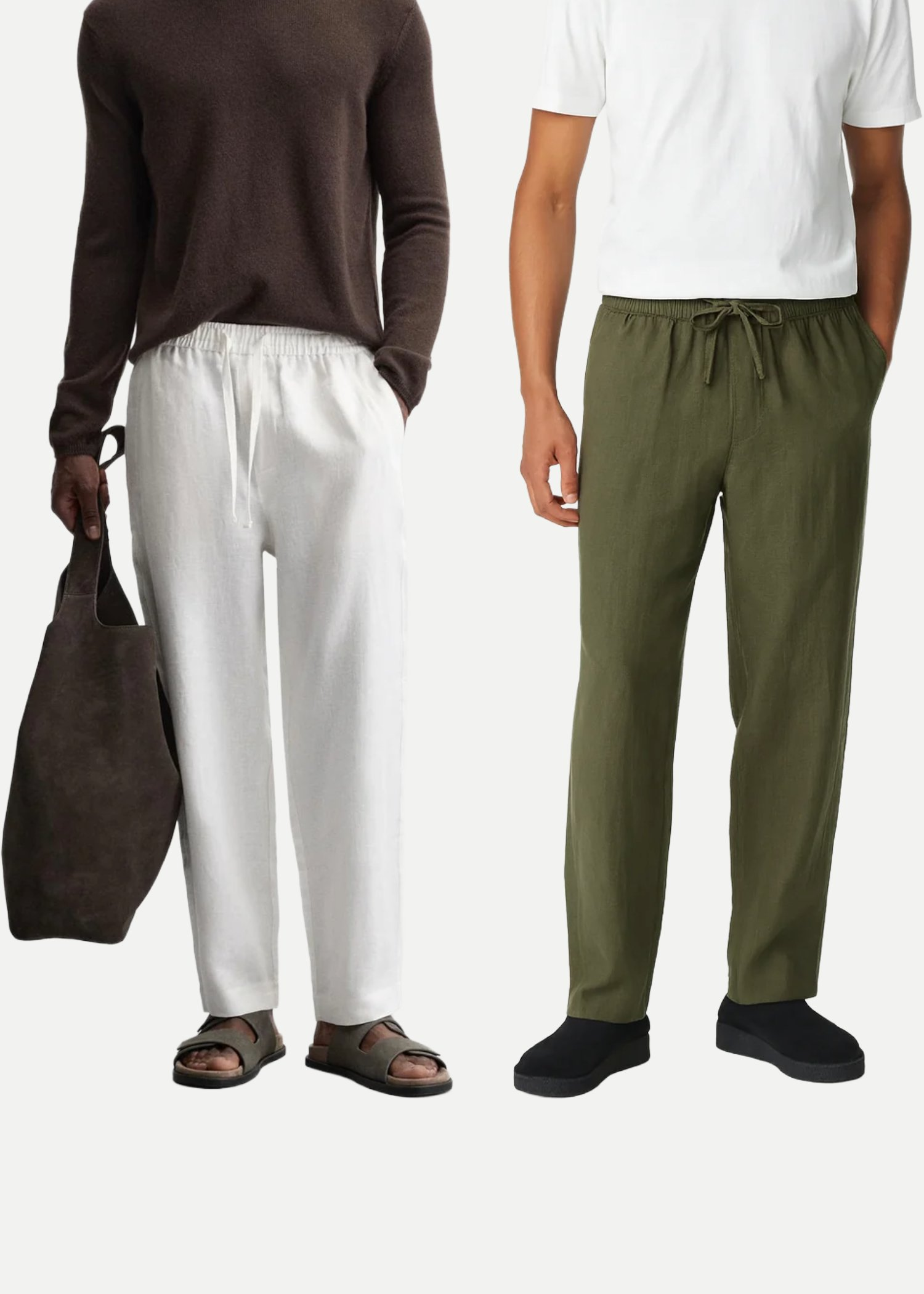 Fabmade Men’S Linen Pajama Combo – Olive & White (Pack Of 2)