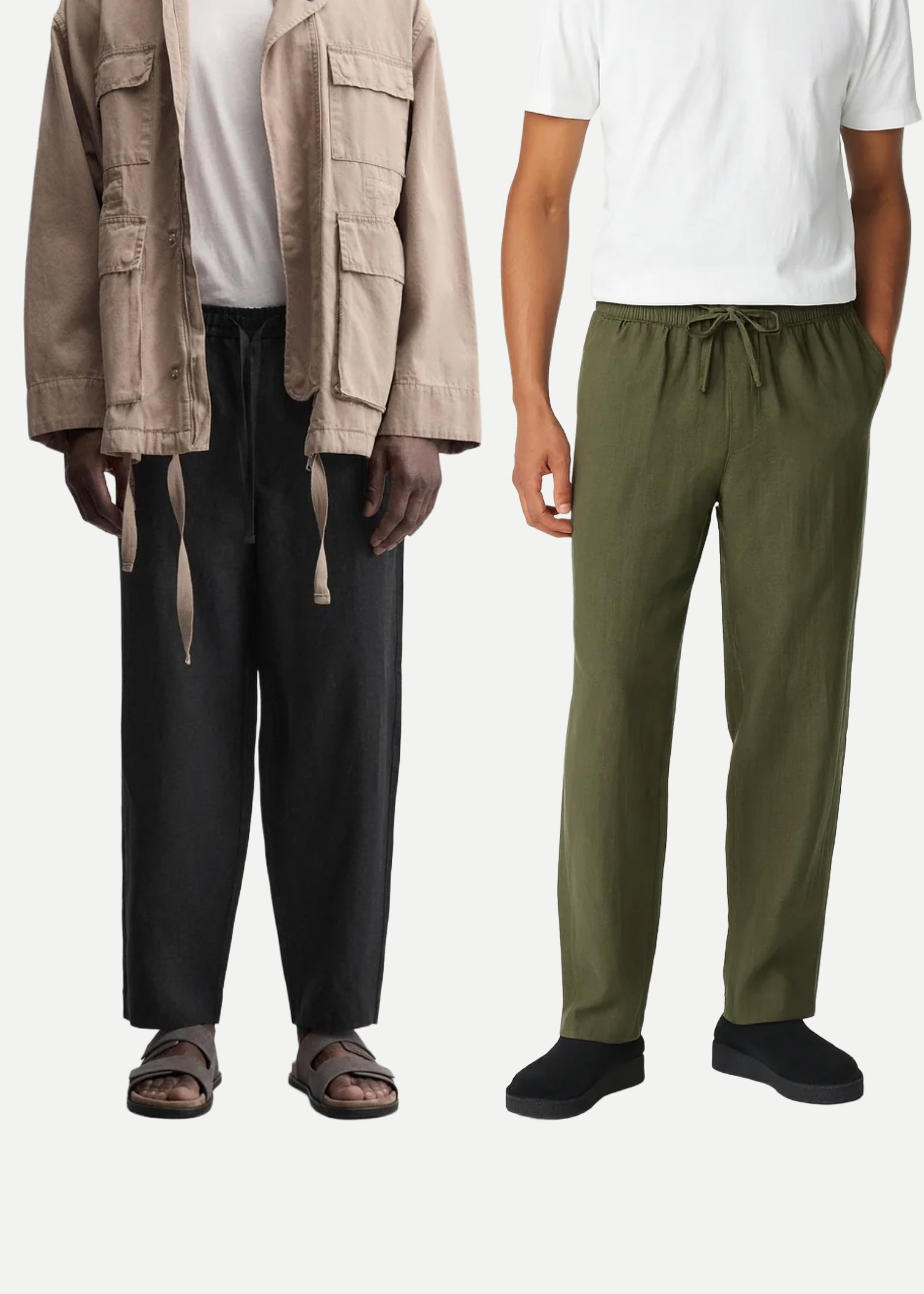 Fabmade Men’S Linen Pajama Combo – Olive & Black(Pack Of 2)