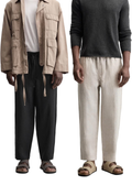 Fabmade Men’S Linen Pajama Combo – Beige & Black (Pack Of 2)