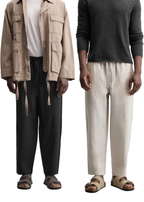 Fabmade Men’S Linen Pajama Combo – Beige & Black (Pack Of 2)
