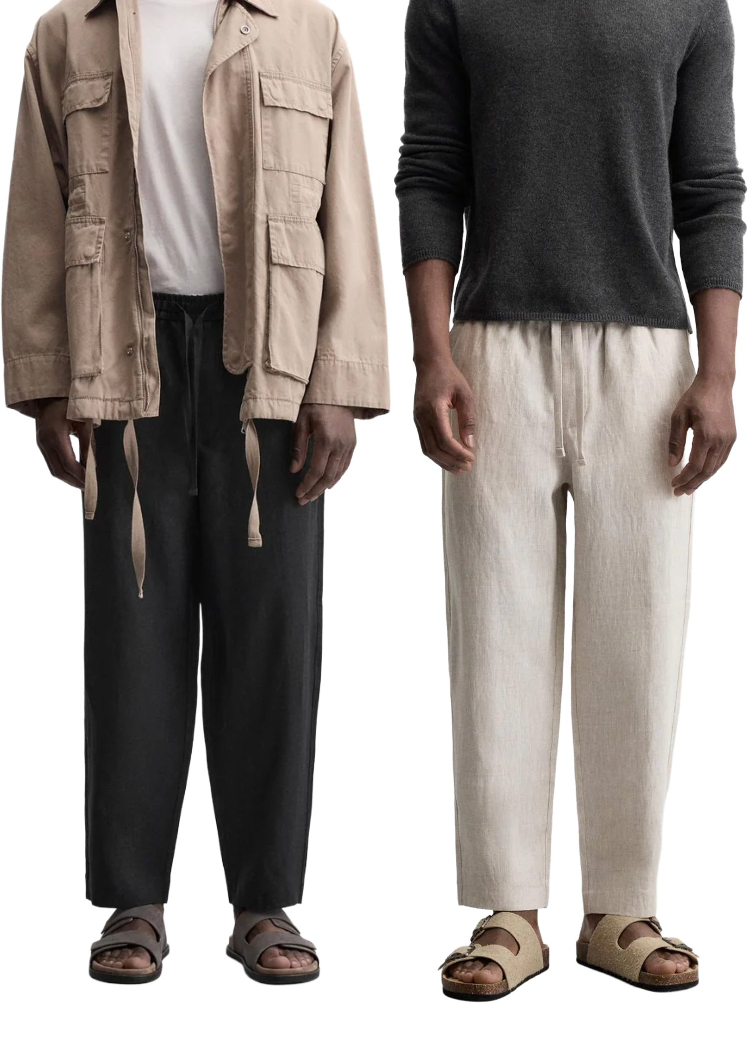 Fabmade Men’S Linen Pajama Combo – Beige & Black (Pack Of 2)