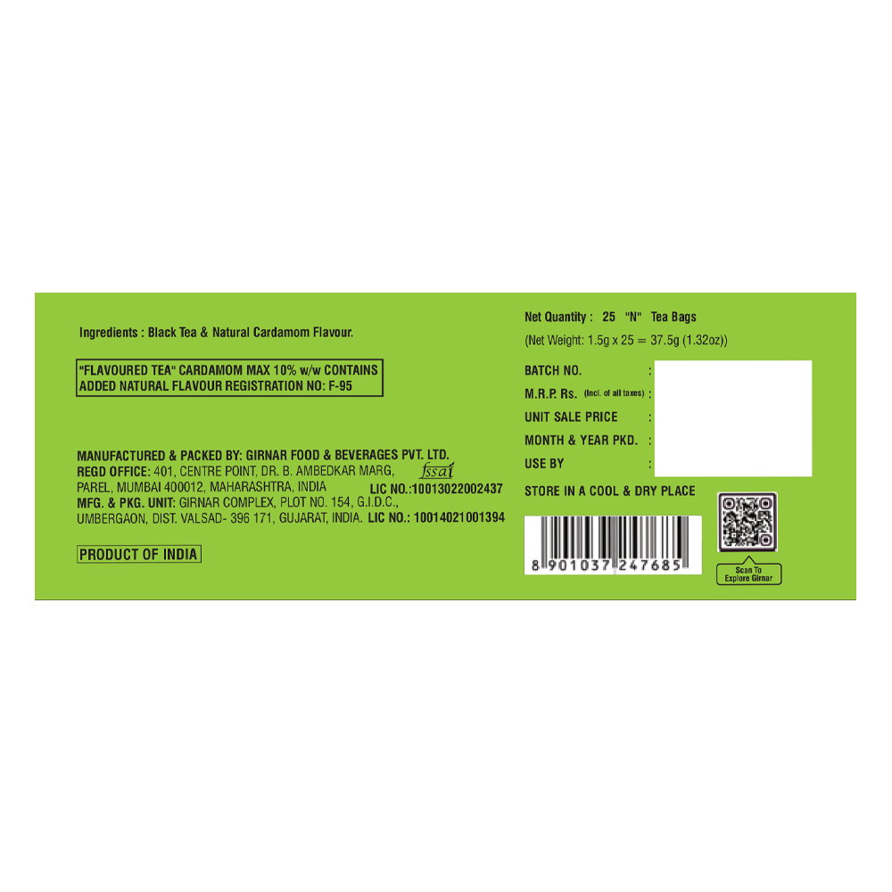 Girnar Black Tea Bags - Elaichi - Distacart