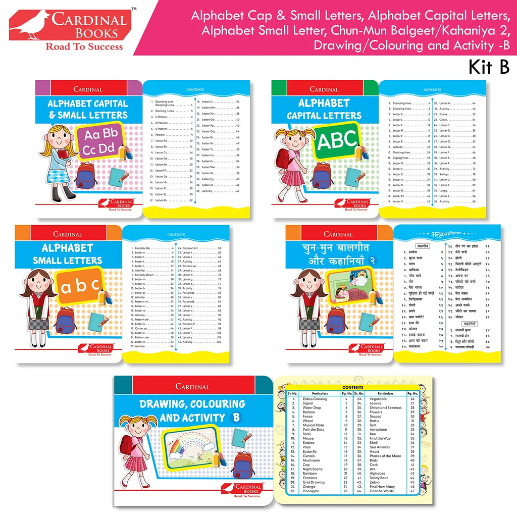 Cardinal Books Preschool Learning Junior KG (LKG) Kit C Set of 16| Ages 4-5 Years| Alphabet| Number| Rhymes and Stories| Phonic| Hindi Varnmala - Distacart