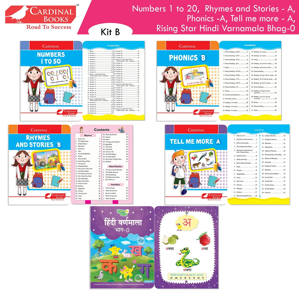 Cardinal Books Preschool Learning Junior KG (LKG) Kit C Set of 16| Ages 4-5 Years| Alphabet| Number| Rhymes and Stories| Phonic| Hindi Varnmala - Distacart