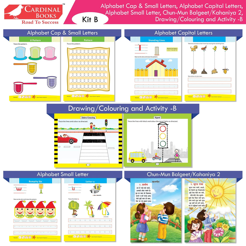 Cardinal Books Preschool Learning Junior KG (LKG) Kit C Set of 16| Ages 4-5 Years| Alphabet| Number| Rhymes and Stories| Phonic| Hindi Varnmala - Distacart