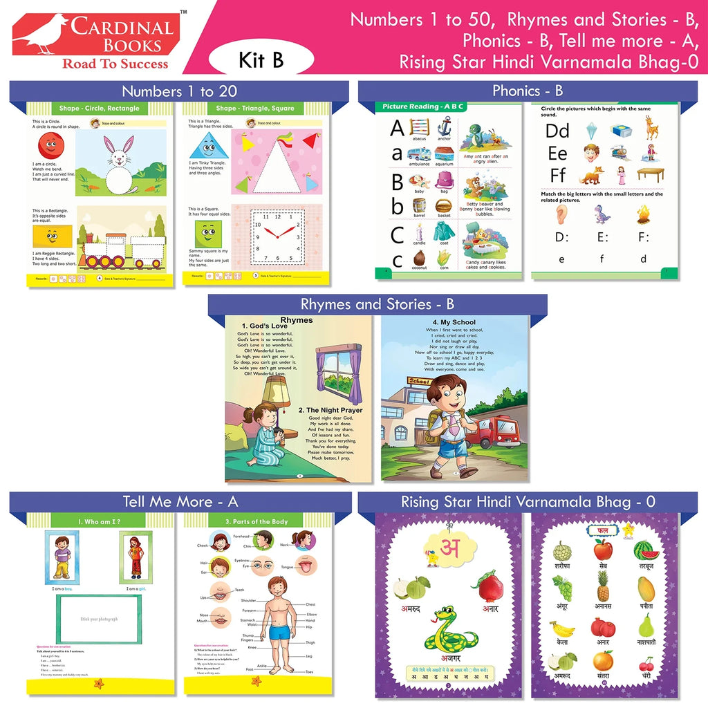 Cardinal Books Preschool Learning Junior KG (LKG) Kit C Set of 16| Ages 4-5 Years| Alphabet| Number| Rhymes and Stories| Phonic| Hindi Varnmala - Distacart