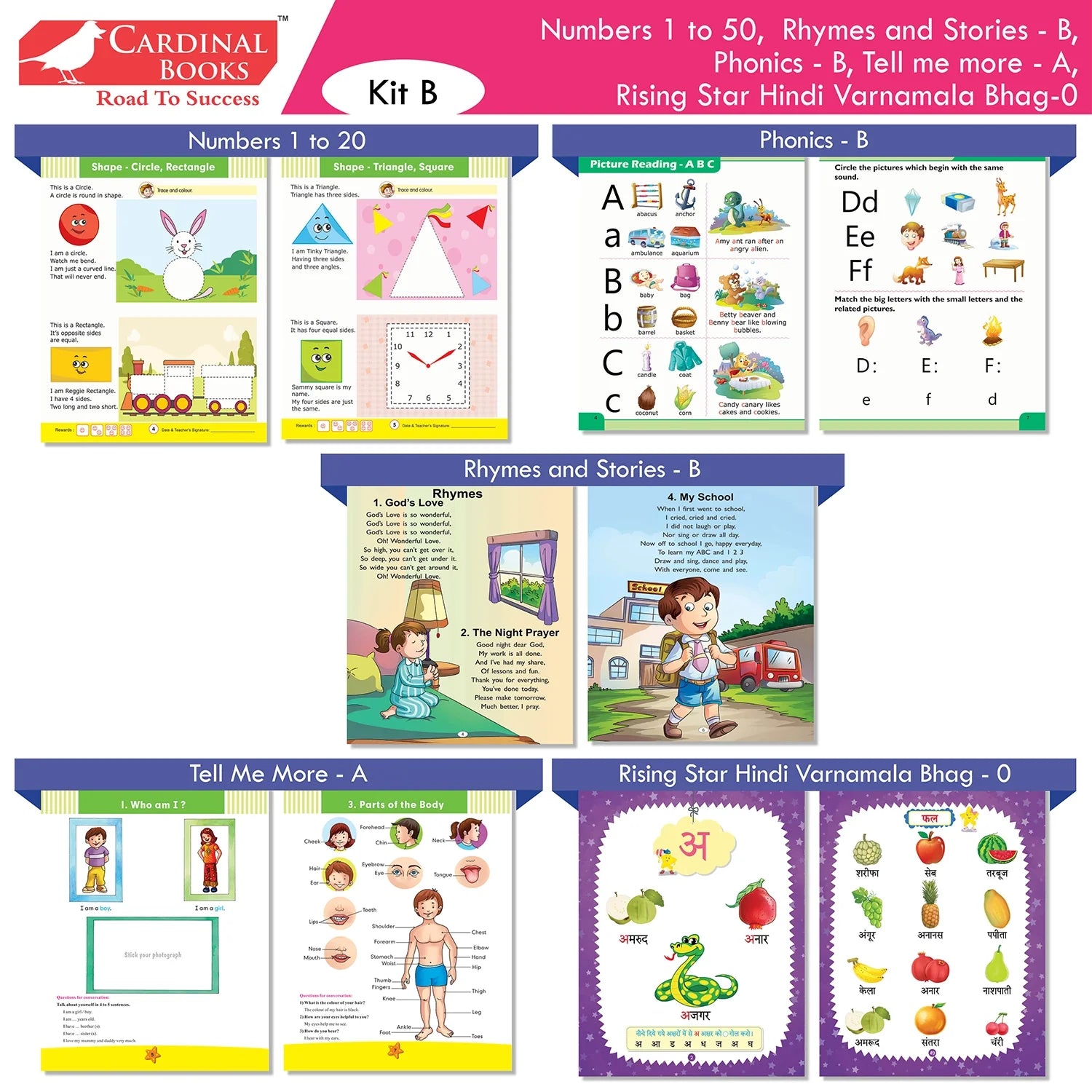 Cardinal Books Preschool Learning Junior KG (LKG) Kit C Set of 16| Ages 4-5 Years| Alphabet| Number| Rhymes and Stories| Phonic| Hindi Varnmala - Distacart