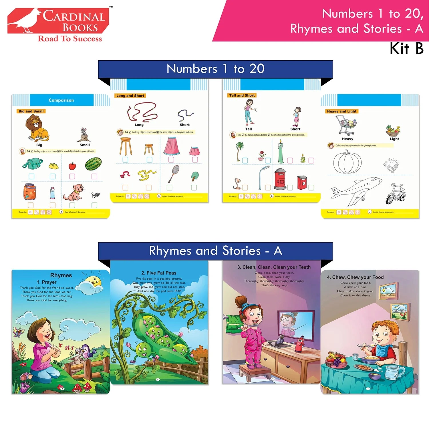 Cardinal Books Preschool Learning Nursery Kit B Set of 8|Alphabet | Numbers| Rhymes & Stories| Colouring| Phonic Book Ages 3-4 Years - Distacart