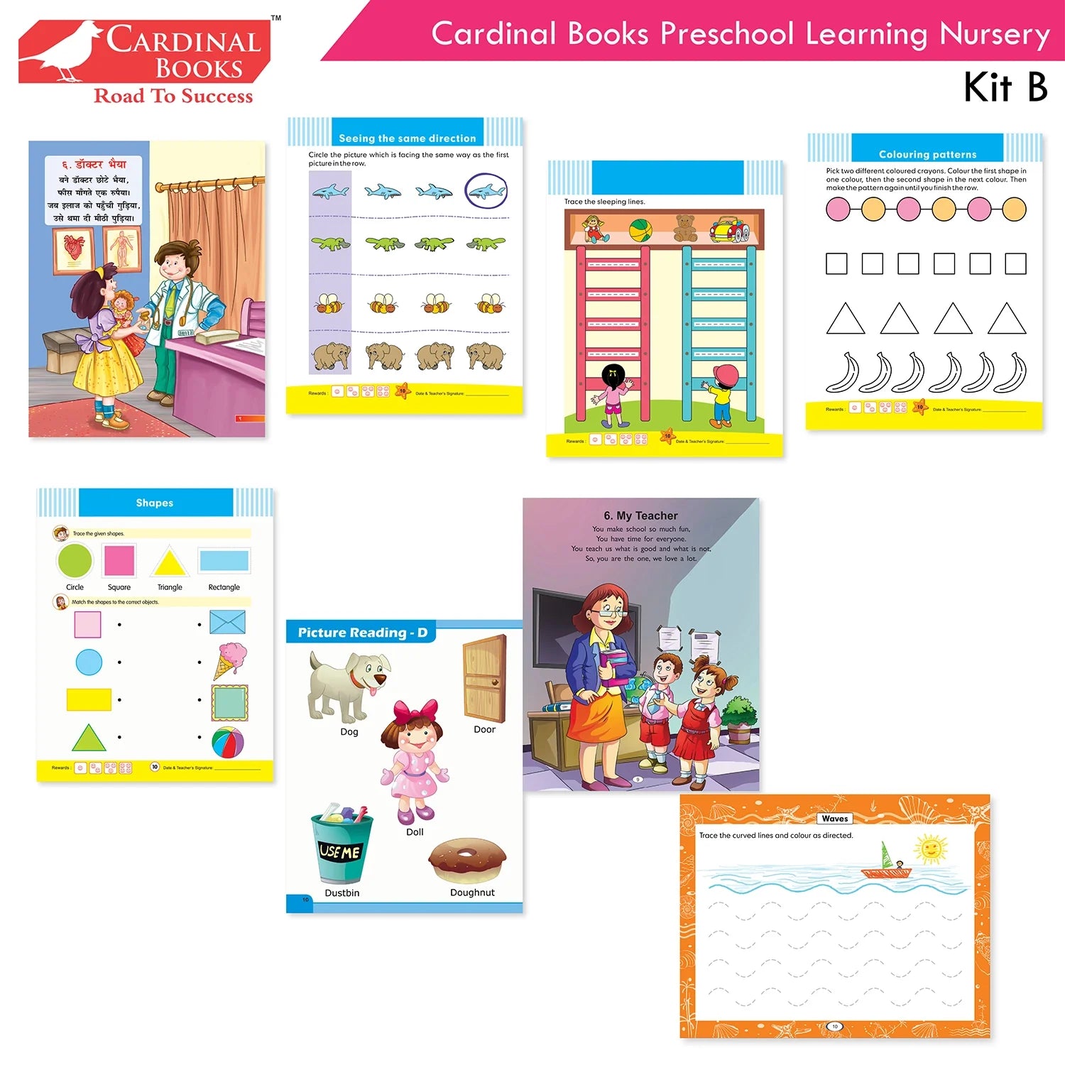 Cardinal Books Preschool Learning Nursery Kit B Set of 8|Alphabet | Numbers| Rhymes & Stories| Colouring| Phonic Book Ages 3-4 Years - Distacart