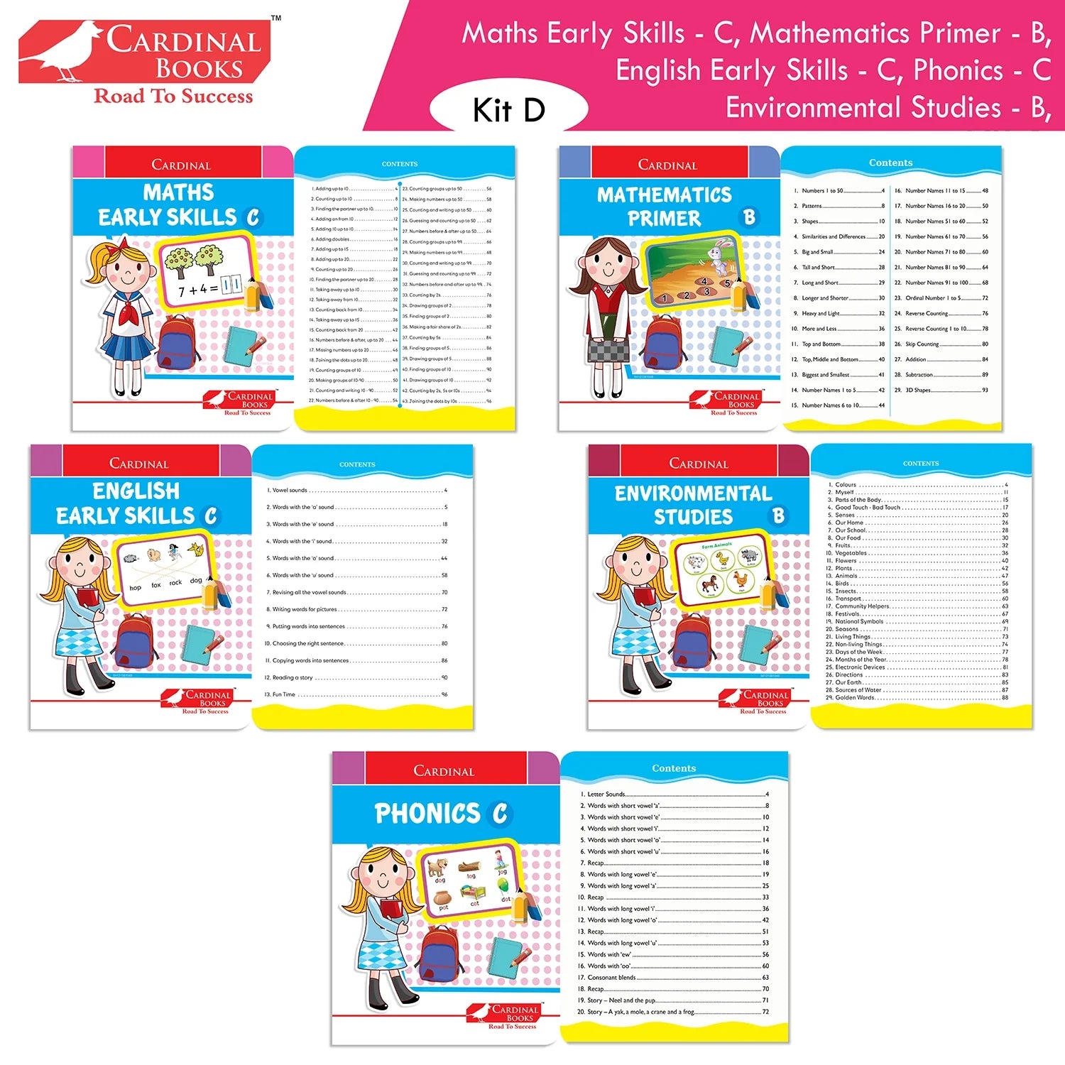 Cardinal Books Preschool Learning Senior KG (UKG) Kit D Set of 16| Cursive Alphabet| Number|Rhymes and Stories| Phonic|Ages 5-6 Years + - Distacart