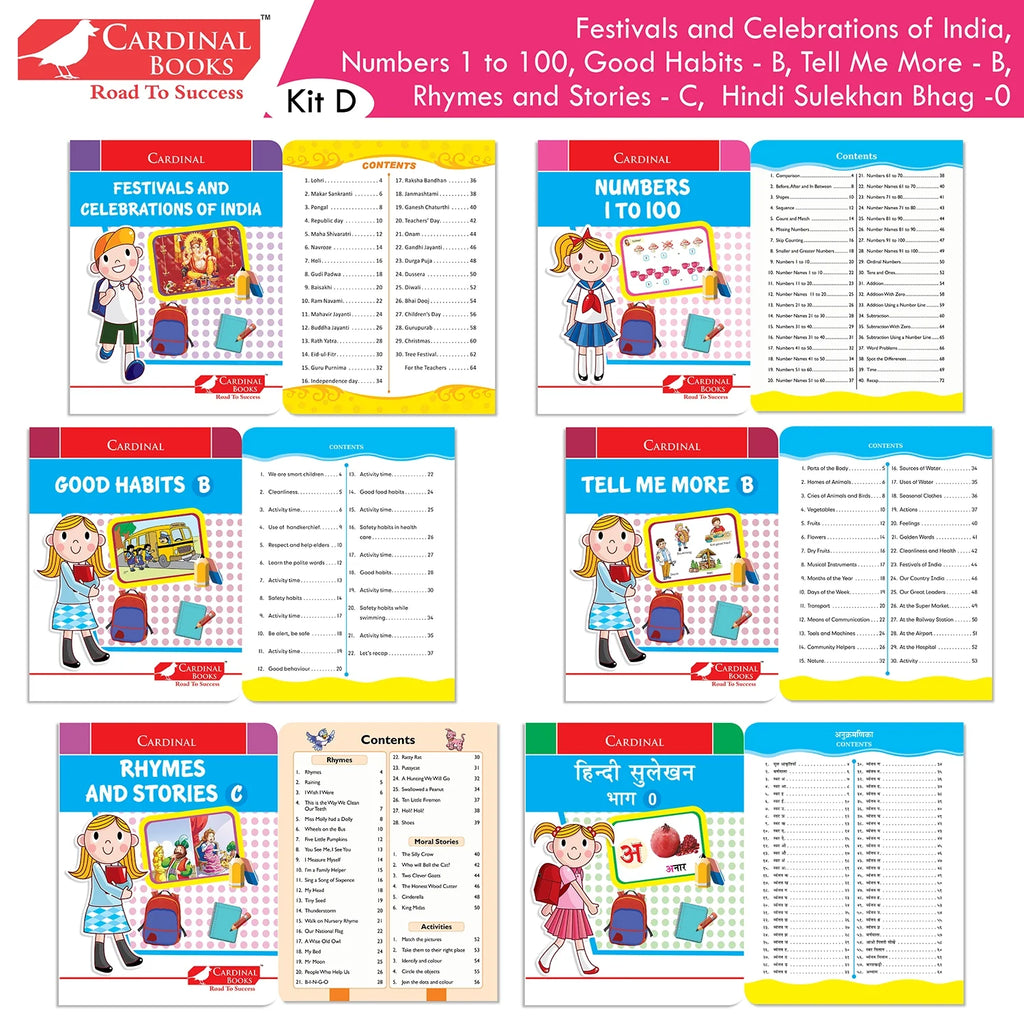 Cardinal Books Preschool Learning Senior KG (UKG) Kit D Set of 16| Cursive Alphabet| Number|Rhymes and Stories| Phonic|Ages 5-6 Years + - Distacart