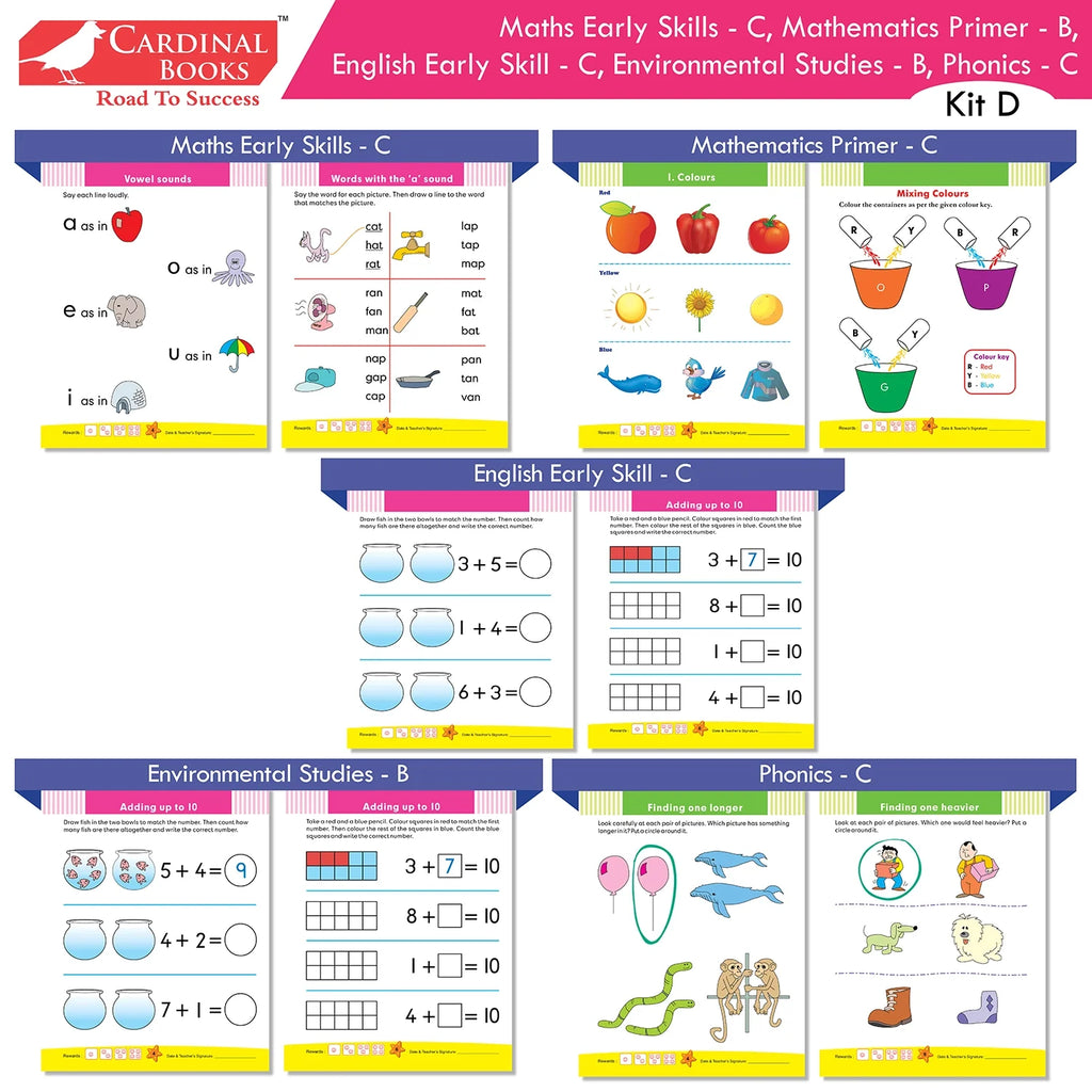 Cardinal Books Preschool Learning Senior KG (UKG) Kit D Set of 16| Cursive Alphabet| Number|Rhymes and Stories| Phonic|Ages 5-6 Years + - Distacart