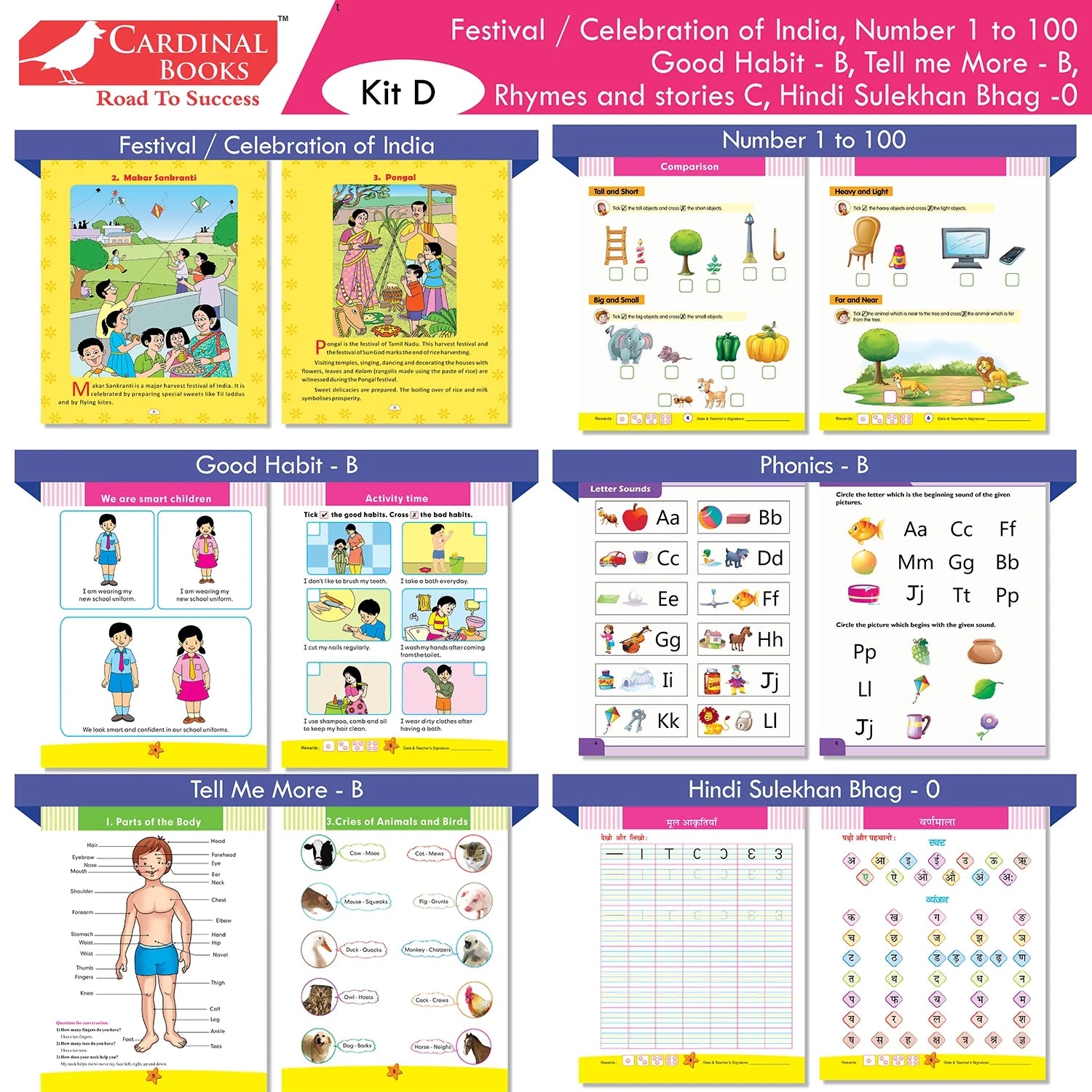 Cardinal Books Preschool Learning Senior KG (UKG) Kit D Set of 16| Cursive Alphabet| Number|Rhymes and Stories| Phonic|Ages 5-6 Years + - Distacart