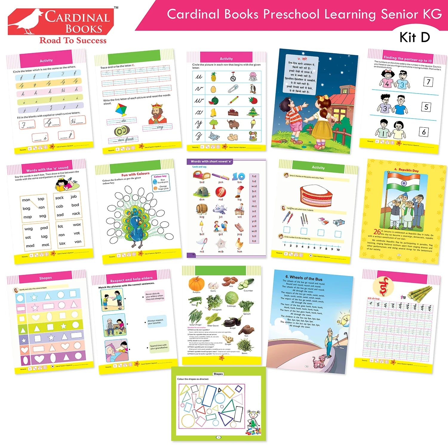 Cardinal Books Preschool Learning Senior KG (UKG) Kit D Set of 16| Cursive Alphabet| Number|Rhymes and Stories| Phonic|Ages 5-6 Years + - Distacart